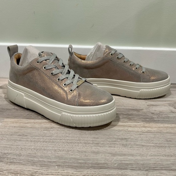 NIB J/SLIDES NYC West Bronze Leather Sneaker Shoes White Platform Soles Size 10M - Picture 7 of 13